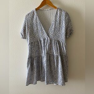 Lush Blue and White Floral Blouse